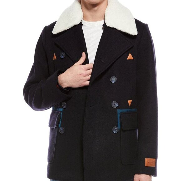 NEW SCOTCH & SODA Wool Blend Izak Peacoat With Contrast Detail, Removable Collar - Picture 6 of 7